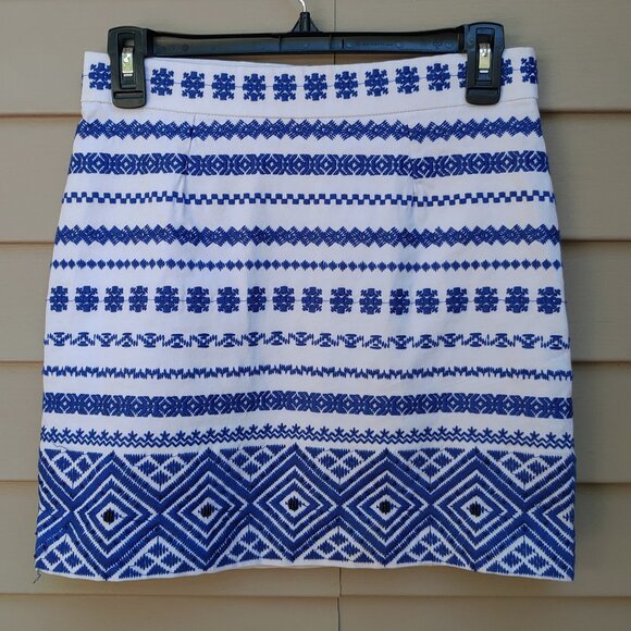 Sam Edelman White Mini Skirt Blue Embroidered Print Beading Short - Picture 3 of 12